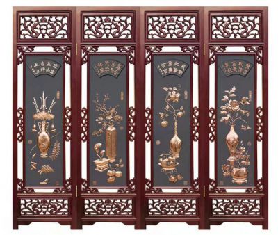 紫銅浮雕屏風