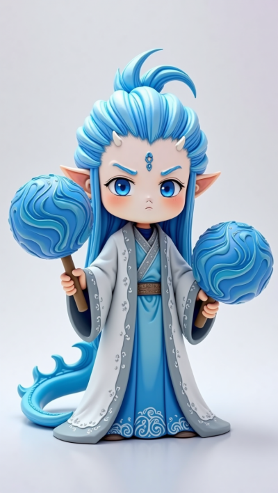 雙手拿錘的Q版卡通敖丙雕塑