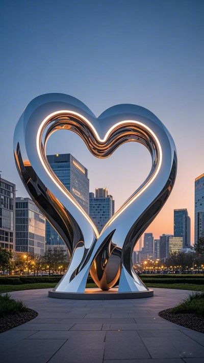 抽象不銹鋼比心發光雕塑