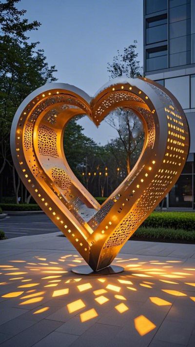 不銹鋼鏤空發光愛心雕塑
