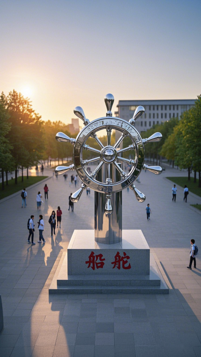 學校大門大型不銹鋼船舵景觀雕塑