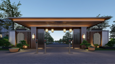 公園園林現代不銹鋼大門造型