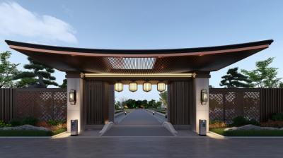 別墅大門中式不銹鋼門頭造型