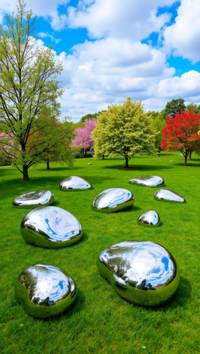 鏡面拋光不銹鋼鵝卵石雕塑擺件
