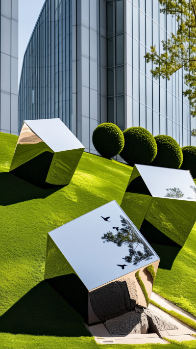 鏡面不銹鋼立方體雕塑擺件