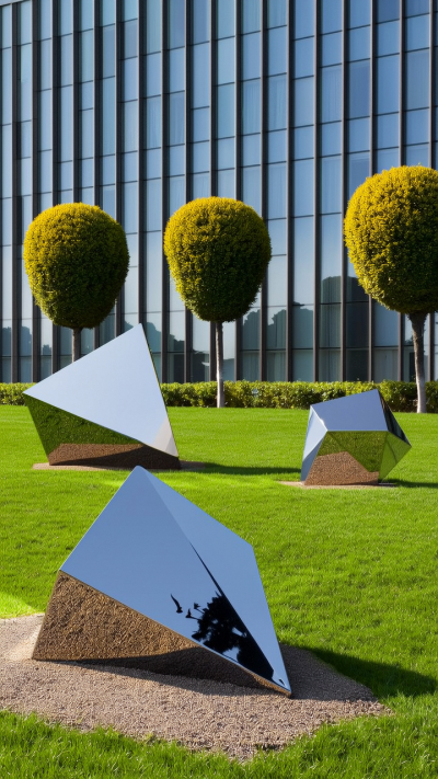 鏡面不銹鋼幾何石頭雕塑擺件