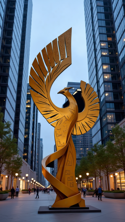 步行街抽象不銹鋼鳳凰雕塑
