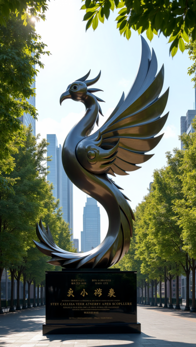 鏡面不銹鋼鳳凰神鳥雕塑