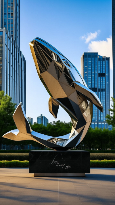 大塊面不銹鋼鯨魚雕塑