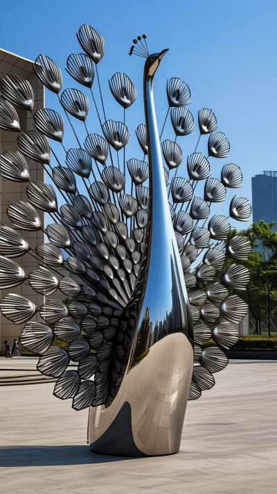 創意不銹鋼鏡面孔雀雕塑