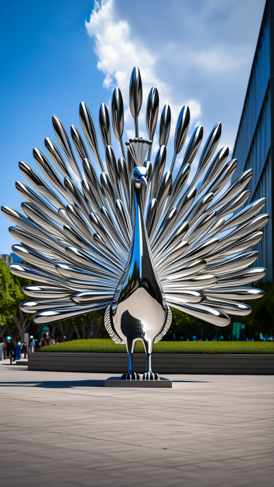不銹鋼孔雀鏡面仿真動物雕塑