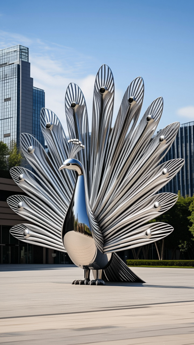 鏡面不銹鋼孔雀雕塑