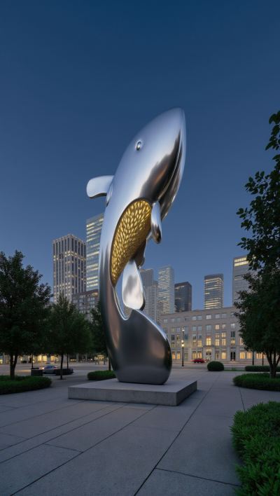 創意不銹鋼發光錦鯉雕塑