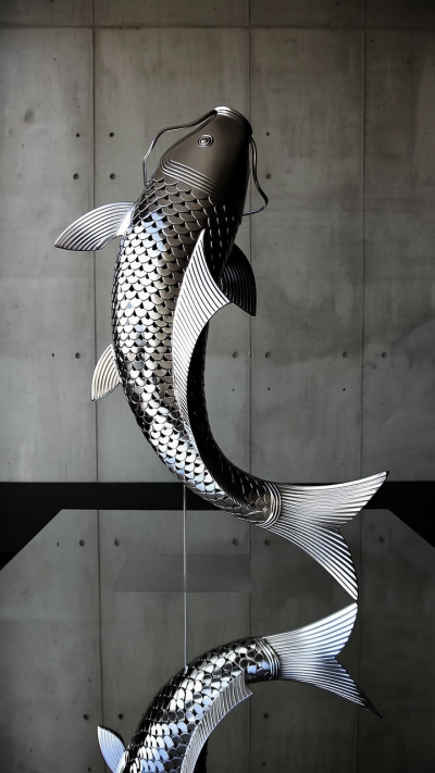 鏤空不銹鋼鯉魚雕塑
