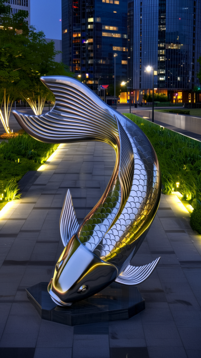 鏡面不銹鋼錦鯉鯉魚雕塑