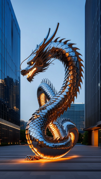 鏡面不銹鋼神龍大型神獸雕塑
