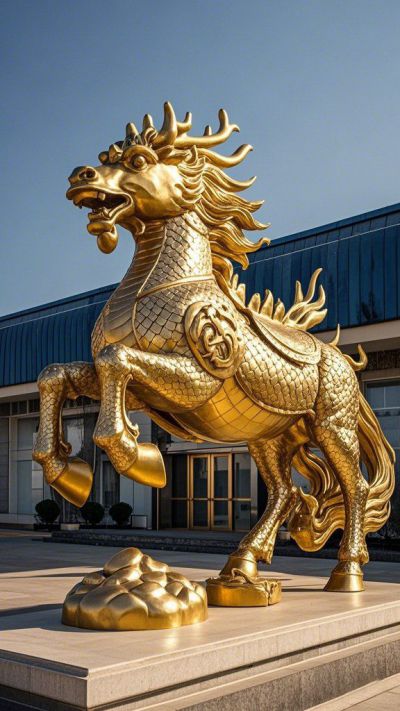 金色不銹鋼龍馬雕塑
