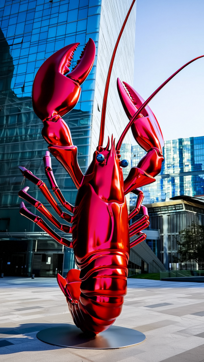 紅色不銹鋼噴漆仿真龍蝦雕塑
