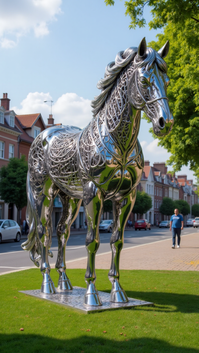 創(chuàng)意鏤空不銹鋼馬雕塑