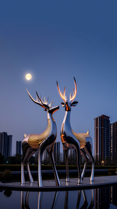 創意不銹鋼小鹿雕塑