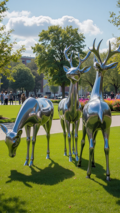 草坪不銹鋼小鹿雕塑擺件