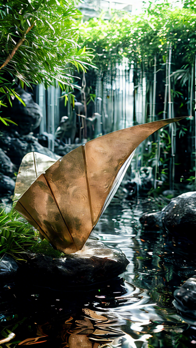 船型不銹鋼樹葉景觀雕塑