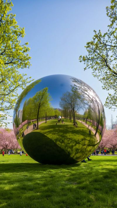 公園草坪大型鏡面不銹鋼圓球球體雕塑