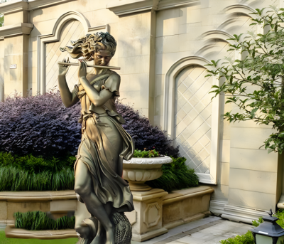 別墅小區(qū)裝飾景觀擺件銅雕吹笛子的西方人物雕塑