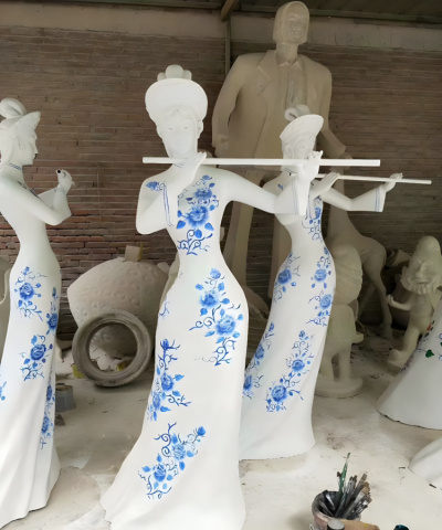 玻璃鋼吹笛子的人物雕塑公園景觀擺件 