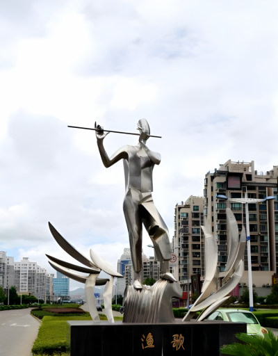 廣場大型創(chuàng)意不銹鋼吹笛子的人物雕塑