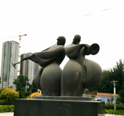城市廣場大型創(chuàng)意吹嗩吶的民俗人物雕塑