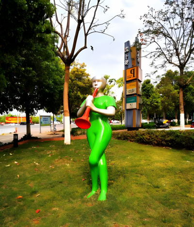 園林景觀玻璃鋼吹嗩吶的抽象人物雕塑