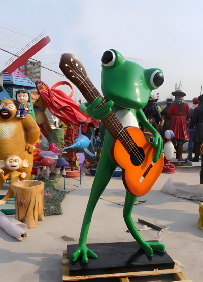 玻璃鋼卡通彈吉他的青蛙雕塑