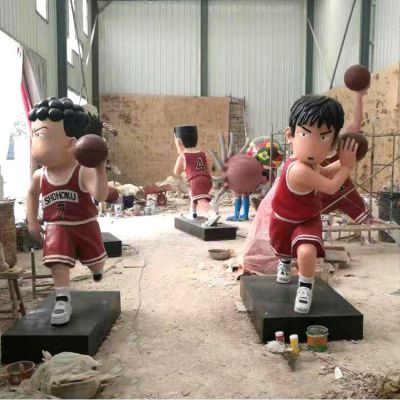 園林體育運動景觀玻璃鋼打籃球的卡通人物雕塑