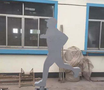 不銹鋼剪影戶外園林景觀裝飾抽象跑步人物雕塑