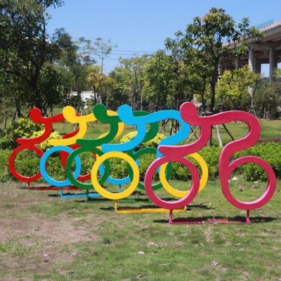 花園草坪不銹鋼抽象景觀運動比賽騎自行車雕塑