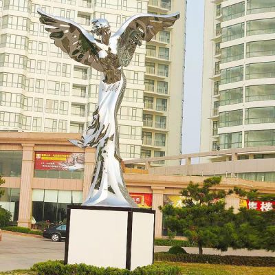 帶翅膀的鏡面不銹鋼西方女神雕塑