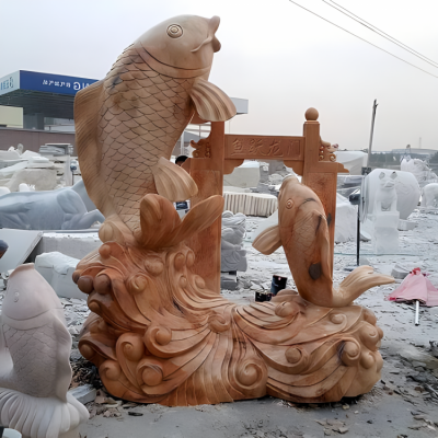 晚霞紅純天然蒸蒸日上庭院別墅鯉魚躍龍門雕塑