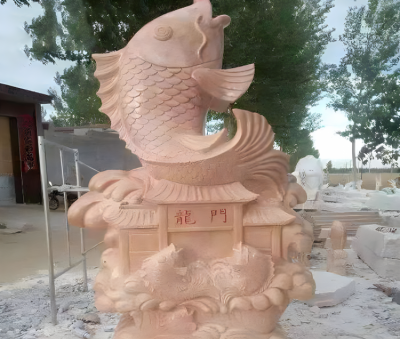 園林石雕蒸蒸日上石雕水池擺件鯉魚躍龍門雕塑