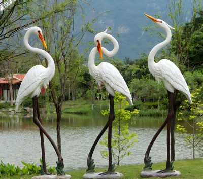 湖邊裝飾品擺件玻璃鋼仿真組合小品動物景觀白鷺雕塑