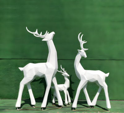 戶外創意動物景觀擺件玻璃鋼抽象幾何塊面小鹿雕塑 
