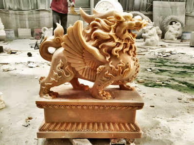 晚霞紅石雕創意景觀擺件大型鎮宅招財庭院別墅門口貔貅雕塑