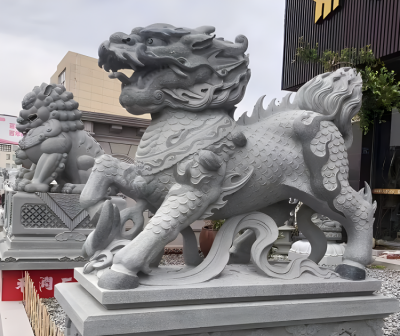 定制創(chuàng)意青石石雕大型神獸招財動物麒麟雕塑