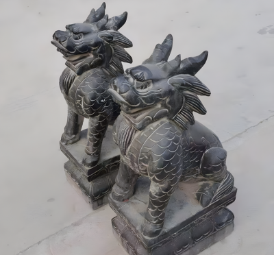 宅院門口擺件一對鎮(zhèn)宅辟邪青石石雕麒麟雕塑