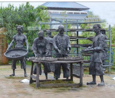 公園曬茶的人物銅雕茶文化雕塑