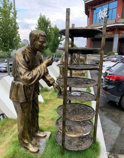 園林景觀玻璃鋼攤青的人物雕塑