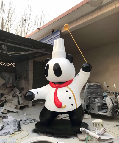 玻璃鋼卡通熊貓廚師雕塑