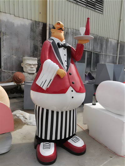 酒店裝飾擺件玻璃鋼卡通人物西餐廚師雕塑