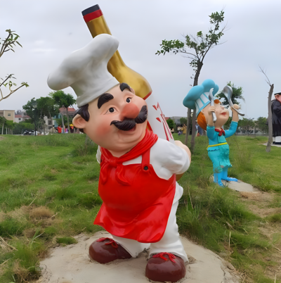 戶外園林玻璃鋼卡通人物創意廚師雕塑