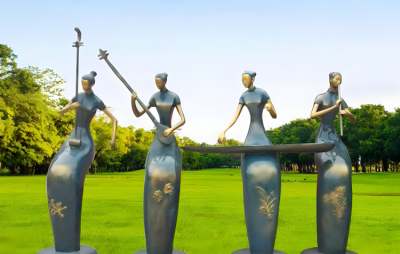 玻璃鋼古代演奏樂器的抽象人物雕塑